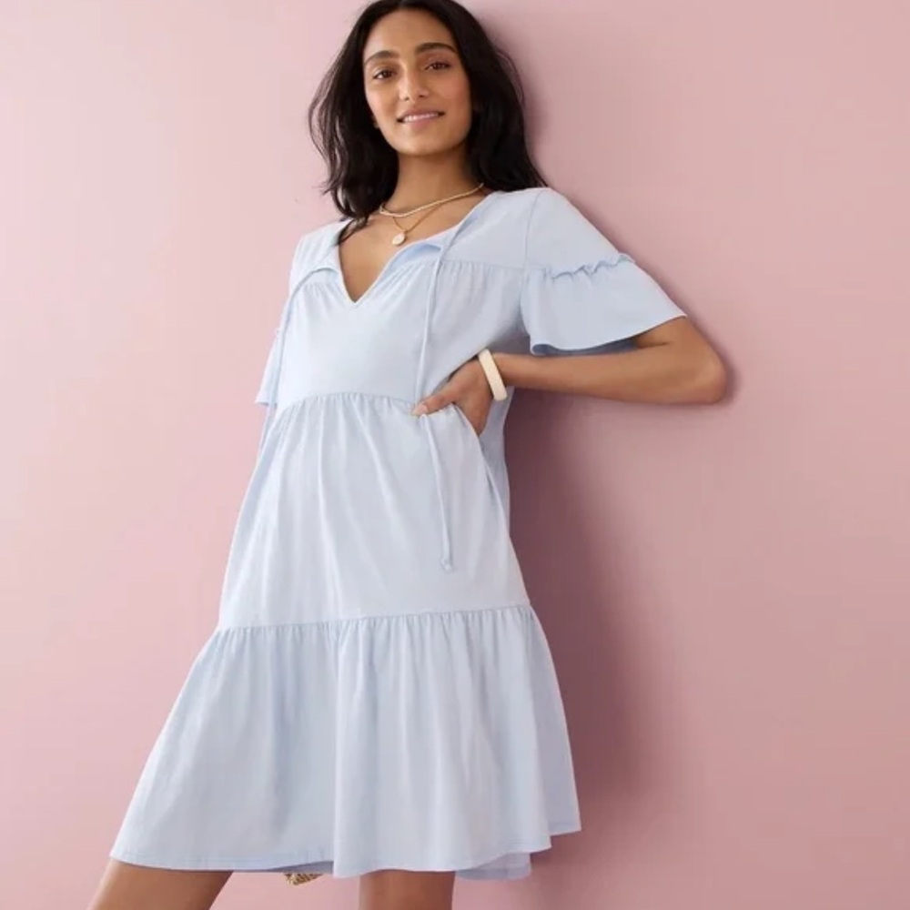 J Crew Blue Broken In Jersey Tiered Mini Dress Size S